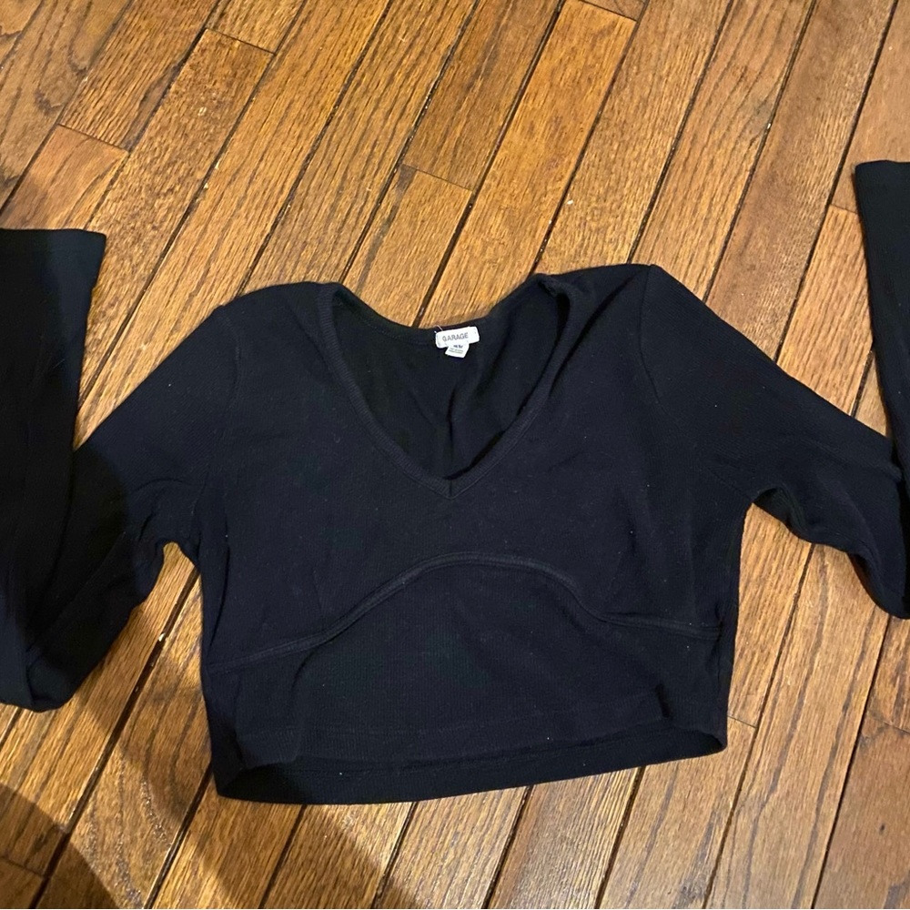 Garage Black Fitted Long Sleeve Crop Blouse